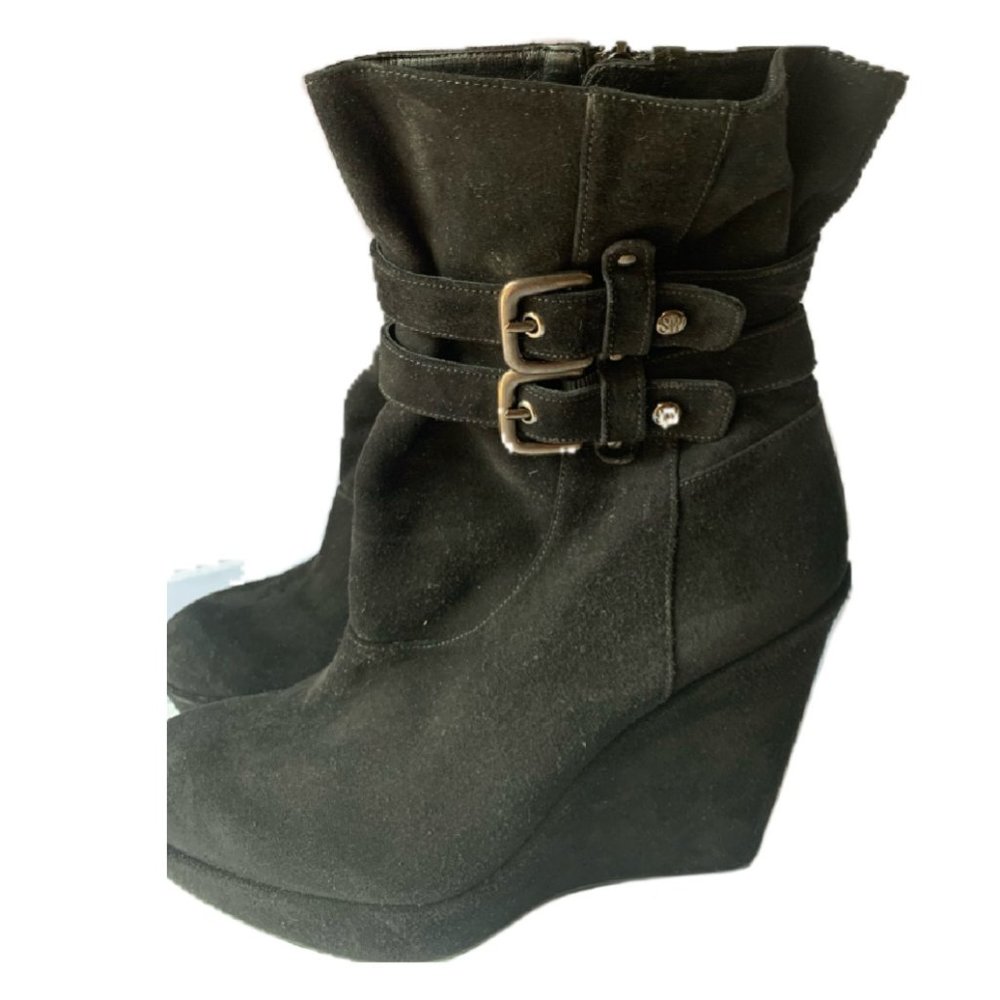 Stuart Weitzman WedgeHolster Black Suede Ankle Boots Size 9 - Picture 2 of 11